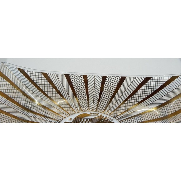Georges Briard Glass Gold Abstract Bird Dove Herringbone Plate Tray 11 Inch - Picture 7 of 12